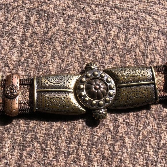 CACHE Dark Leather Bronze embroidery Multi Color METAL HARDWARE 1 1/4\